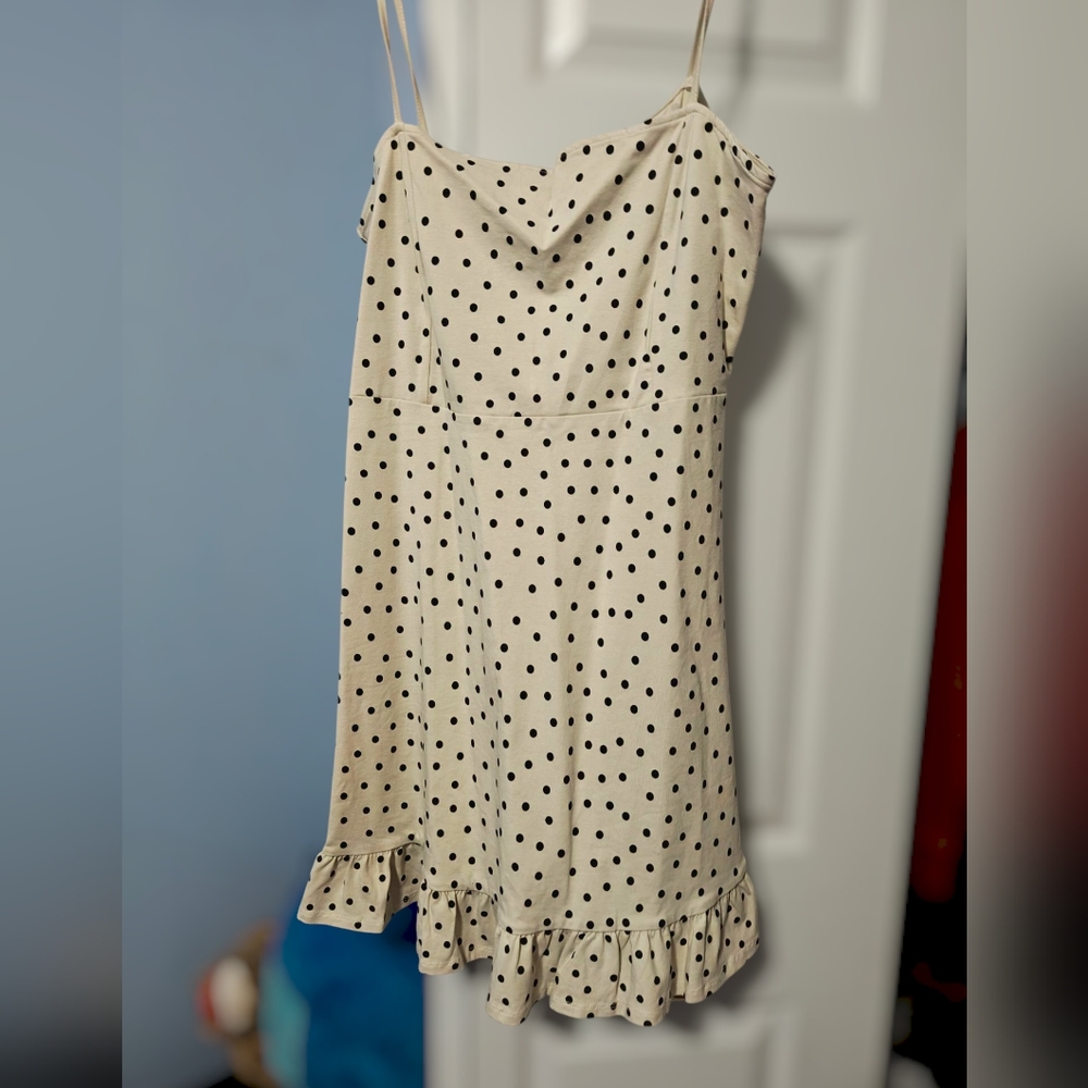 New ASOS Tall Polka Dot Dress Peplum Hem Spaghetti Strap Ruffle Hem Mini Dress